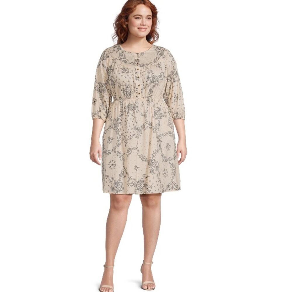 Terra & Sky All Over Bandana Newstone Button Front Dress